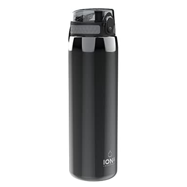 ION8 1 Liter Leicht Edelstahl Trinkflasche, Nicht Isoliert, Auslaufsicher, Einhandöffnung, Sichere Verriegelung, Spülmaschinenfest, Klappdeckel, Tragegriff, Leicht zu Reinigen, Grau