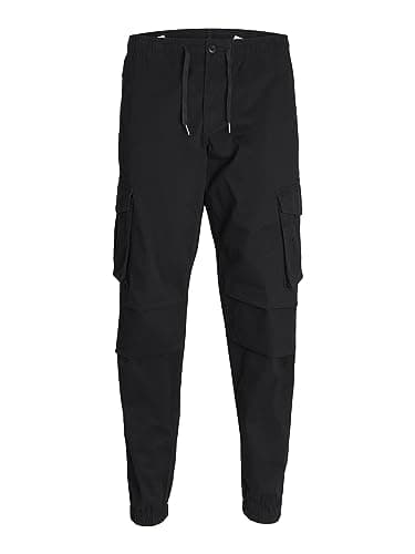 JACK & JONES Herren Cargohose JPSTKANE JJNOAH Cuffed -Relaxed Fit - S M L XL XXL, Größe:XL, Farbvariante:Black 12242264