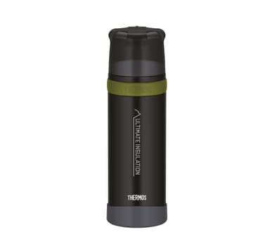 THERMOS MOUNTAIN BEVERAGE BOTTLE 0,75l, black, Thermosflasche Edelstahl mit Trinkbecher, 24 h heiß / 24 h kalt, leichte Outdoorflasche, robust, zerlegbarer Verschluss, BPA-frei
