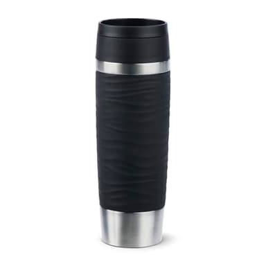 Emsa Travel Mug Wave Thermobecher 500 ml, Isolierbecher auslaufsicher, Edelstahl, 6h heiß und 12h kalt, 100% dicht, spülmaschinenfest, Kaffeebecher to go, 360°-Trinköffnung, schwarz, N20225