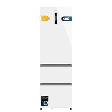 Cecotec Kühlschrank French Door 400 L Bolero Coolmarket Combi Fd 400 White Glass E. Kühlschrank mit Total NoFrost System, Multi Airflow Kältezirkulation und leisen Inverter-Kompressor