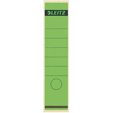 Leitz Rückenschild selbstklebend für Standard- und Hartpappe-Ordner, 10 Stück, 80 mm Rückenbreite, Langes und breites Format, 62 x 285 mm, Papier, grün, 16400055