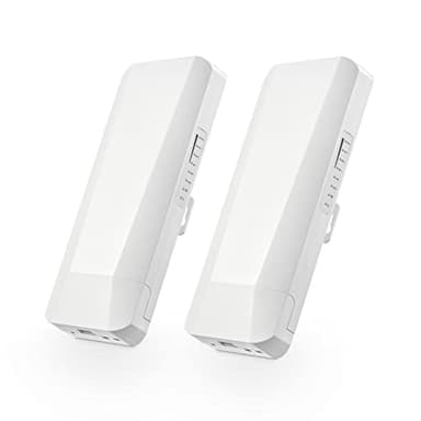 WLAN WiFi Wireless Bridge für den Außenbereich, Punkt-zu-Punkt-WLAN-Brücke mit 2 Ethernet-Ports, 5 GHz, 1-3 km Entfernung, 100 Mbit/s, 24-V-PoE-Adapter, 2er-Pack