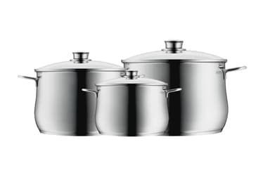WMF Diadem Plus Topfset Induktion 3-teilig, Kochtopf Set mit Glasdeckel, Cromargan Edelstahl poliert, Induktions Töpfe Set unbeschichtet
