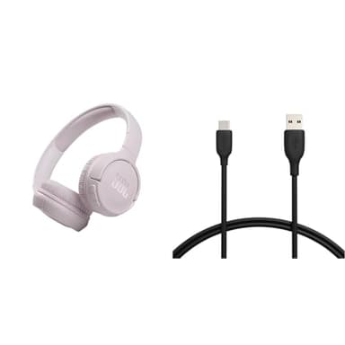 JBL Tune 510BT – Bluetooth On-Ear Kopfhörer in Rosa & Amazon Basics Schnellladekabel, USB-C auf USB-A-2.0