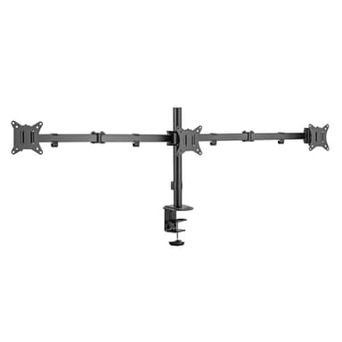 PureMounts Monitor Halterung, Monitorhalterung für 3 Bildschirme, 17 bis 27 Zoll, höhenverstellbar neigbar schwenkbar, VESA 75 und 100, Tischhalterung, Bildschirmhalter Triple, Schwarz