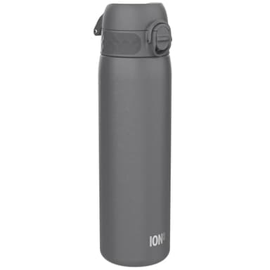 ION8 Leicht Stahl-Trinkflasche, 600 ml, Nicht Isoliert Auslaufsicher, Einhandöffnung, Sichere Verriegelung, Spülmaschinenfest, Klappdeckel, Tragegriff, Leicht zu Reinigen, Grau