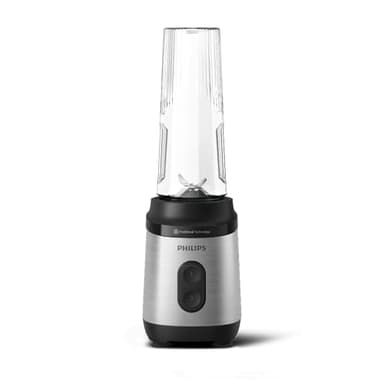 Philips Blend & Go 3000 Series Mini Smoothie Mixer – 350 W, 0,6 L Becher, 4-Stern abnehmbares Messer, 2 Geschwindigkeiten, spülmaschinenfest, ProBlend Technologie, kompakt, Silber (HR2671/00)