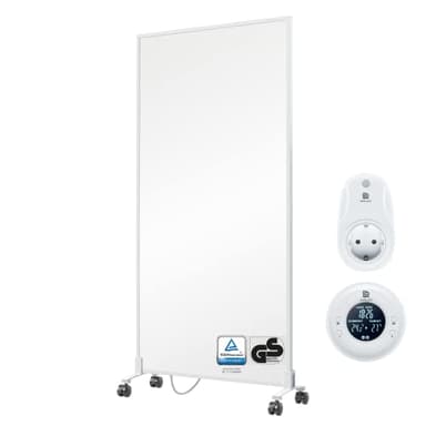 BR Bringer Infrarotheizung Standgerät - 1200 Watt - Energiesparend - Mobile Elektroheizung mit Standfüßen auf Rollen, Thermostat und Fernbedienung - TÜV & GS (weiß)