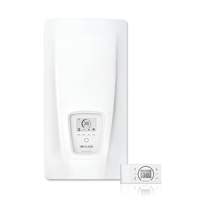 CLAGE DEX Next S vollelektronischer Durchlauferhitzer, Bad/Gruppenversorgung, 18-27kW, ECO-Mode, Fernbedienung, Wasser-/Energiesparend, E-Paper-Display, VDE-GS geprüft, 3200-36450