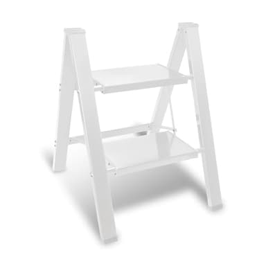 Eulenke Trittleiter 2 Stufen Klappbar Leicht, Klapptrittleiter Stehleiter, Aluminium Tritthocker, rutschfeste Leiter mit Klappsicherung, Klappleiter für Haushalt, Küche, Belastbar bis 150kg, Weiß