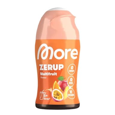 MORE Zerup, Multifrucht, 65 ml, für bis zu 8 l Fertiggetränk, zuckerfreier Sirup mit echten Fruchtextrakten, vegan, zero Kalorien - made in Germany