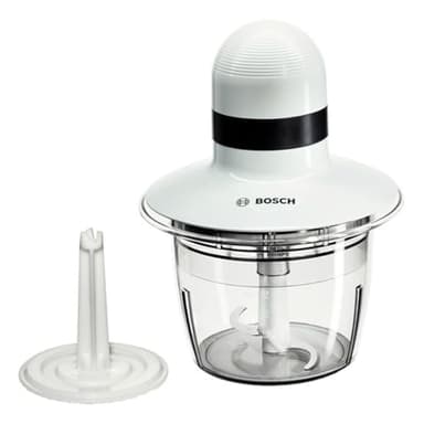 Bosch Universalzerkleinerer, elektrisch, schnell, Klingen aus Edelstahl, 800 ml Behälter, Scheibe zum Sahne schlagen, weiß, 400 W, MMR08A1