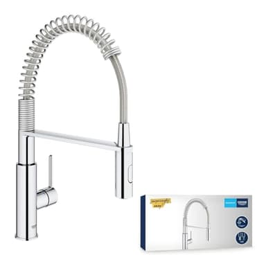 GROHE Get, Küchenarmatur 2 Strahlarten (Wasserhahn Küche mit beweglicher Dualbrause, 360° schwenkbar, wassersparend dank variabler Mengenbegrenzung, werkzeugfreie Spülbecken-Montage), chrom, 30361000