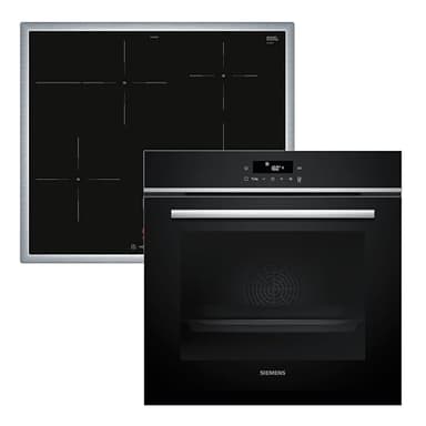 Siemens PQ613PIAA, iQ300 Einbau-Herd-Set, Bestehend aus HB572ABS3 Herd, 60 x 60 cm, Pyrolyse und Hydrolyse Selbstreinigung, Clipauszug & EH645BFB6E Induktionskochfeld, touchControl, Bräterzone