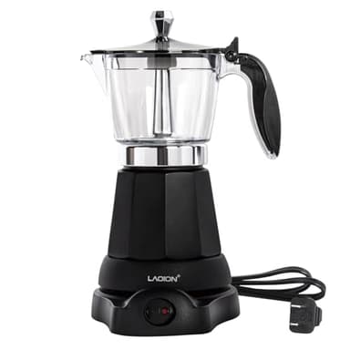 LAOION Espressokocher Elektrisch, 6 oder 3 Tassen Elektrisch Tragbarer Mokka Kocher, 300ml Italienische Esspresso Kaffeemaschine Klein mit Abnehmbarer Basis und Überhitzungsschutz,Schwarz Coffee Maker