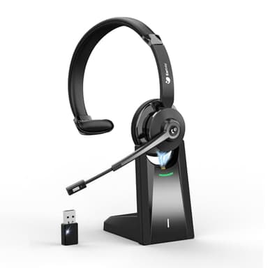 Earbay Headset mit Mikrofon Bluetooth, Kabelloses Headset mit Rauschunterdrückung, inklusive USB-Dongle und praktischer Stummschaltung & Ladestation für Computer/Meeting/Handy/Call Center/Büro