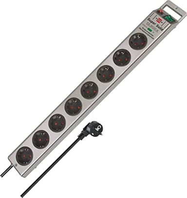Brennenstuhl Super-Solid, Steckdosenleiste 8-Fach mit Überspannungsschutz (Mehrfachsteckdose mit 2,5m Kabel und Schalter - aus bruchfestem Polycarbonat) Silber