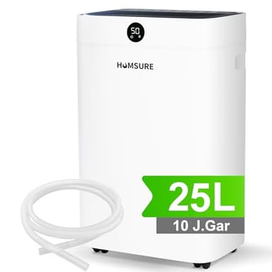 Luftentfeuchter 25L, Entfeuchter elektrisch, Luftentfeuchter Keller für Räume bis zu 150m³/50m², Raumentfeuchter elektrisch mit Ablaufschlauch, Timer, 10 J. Gar.