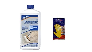 Lithofin MN Grundreiniger Konzentrat für Bodenbeläge, Marmor und Kalkstein stark wirkend bei fettigen Verunreinigungen Säurefrei 1 L - gratis Latex Handschuhe