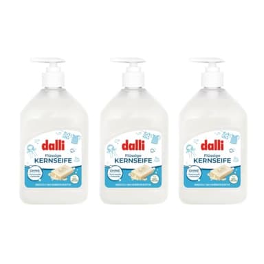 Dalli Flüssige Kernseife 3er Pack - 3x500ml, 100% vegan - Ohne Duft- & Farbstoffe - Milde Flüssigseife für empfindliche Haut & Haushaltsreinigung
