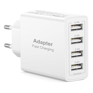 USB Ladegerät Mehrfach, 25W/5A USB Stecker Mehrfach Schnellladegerät U-SB Netzteil Adapter Steckdose Handy Ladegerät Ladestecker für iPhone 17 Air/17/16/15/14/13/12/11 Pro Max/XR, Samsung S25/S24/S23