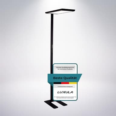 LUXULA Büro Stehlampe LED, dimmbar, CRI>98 Vollspektrum, UGR<16 blendfrei, RG0 Blaulichtfilter, 4000K Neutralweiß, 2x 50W Uplight und Downlight, 7000lm, schwarz - Tageslichtlampe Büro Stehleuchte