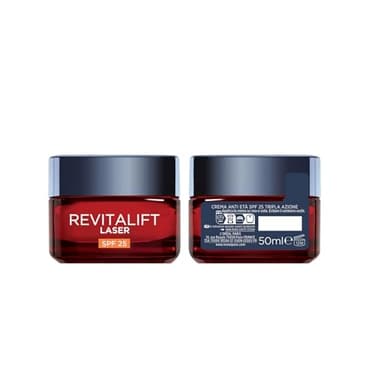 L'Oréal Paris Revitalift Laser SPF25 Gesichtscreme für alle Hauttypen, wirkt gegen Falten und Flecken, straffere und straffere Haut, mit Hyaluronsäure, Vitamin C und Pro-Retinol, 50 ml