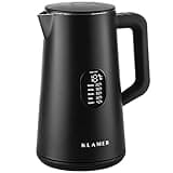 KLAMER Edelstahl Wasserkocher mit Temperatureinstellung 40-100°C, Warmhaltefunktion, mattschwarzes Kaltgehäuse, doppelwandiger 1,5L Teekocher mit 1800W, BPA-frei