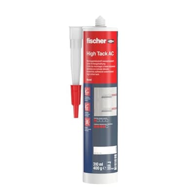 fischer High Tack AC Montageklebstoff, geruchsneutraler, wasserbasierter Montagekleber für den Innenbereich, Acrylatklebstoff zum Verkleben von Bauteilen & Ausgleichen von Unebenheiten, 310 ml, weiß