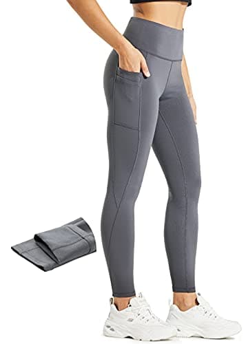 Comallan Damen Winter Thermo Leggings, Wasserdicht Lauf Sport Tights Laufhose Wanderhosen Training Hose Mit Fleece gefüttert und Taschen, Grau S