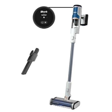Shark kabelloser Akku-Staubsauger m. FloorDetect, Anti-Hair-Wrap, PowerFins, 40 Min Laufzeit, LED-Display, Staubsauger kabellos & Handstaubsauger-Modus m. Fugendüse, Weiß und Marineblau BU1120EU