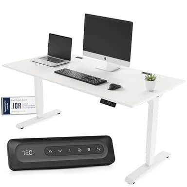 Yaasa Desk Essential Elektrisch Höhenverstellbarer Schreibtisch 160 x 80 cm Weiß/Weiß – Schreibtisch höhenverstellbar und elektrisch – Bürotisch mit digitalem Display, Kabeldurchlässen & Kabelnetz