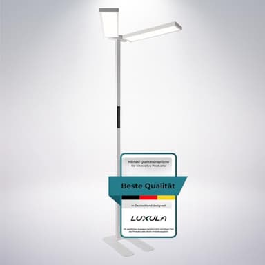 LUXULA LED Büro Stehlampe DUO, dimmbar, CRI>98 Vollspektrum, UGR<16 blendfrei, RG0 Blaulichtfilter, 4000K Neutralweiß, 120W, 8500 lm, weiß - Arbeitsplatz Stehleuchte Deckenfluter