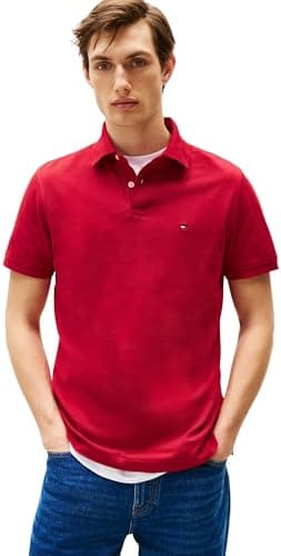 Tommy Hilfiger Herren Poloshirt Kurzarm 1985 Regular Fit, Mehrfarbig (Medium Red), L