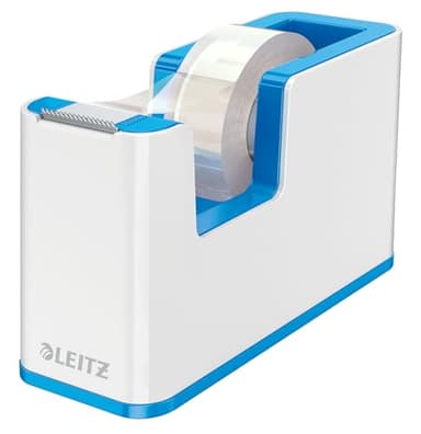 Leitz Klebeband-Tischabroller, Fester Stand, Klebebandabroller inkl. Klebeband, Weiß/Blau, Duo Colour, WOW, 53641036
