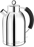 ASCOT Wasserkocher Edelstahl, Elektrischer Wasserkessel Geschenke für Männer/Frauen/Familie 1,5 liter Retro Teekocher Trockengehschutz, Automatische Abschaltung (Silber poliert)