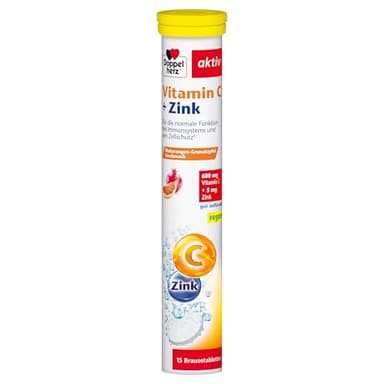 Doppelherz Vitamin C + Zink - für die normale Funktion des Immunsystems und den Zellschutz - vegan - 15 gut auflösende Brausetabletten mit Blutorangen-Granatapfel Geschmack