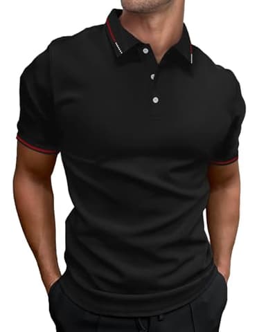HMIYA Herren Poloshirt-Kontrast Kurzarm Polohemd Male Polo Klassisches,Schwarz,L