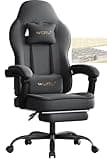 WOLTU Gaming Stuhl mit Taschenfederkissen, Gaming Sessel 150 kg Belastbarkeit, ergonomischer Drehstuhl, Gamer Stuhl mit Kopfkissen, Lendenkissen, Fußstütze, Tech-Stoff, Grau, GS10gr