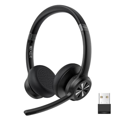 TECKNET V5.2 Bluetooth Headset mit Mikrofon & USB Dongle Wireless Headset mit Noise Cancelling und Stummschaltung Mikrofon, On-Ear Kopfhörer kabellos für Trucker/Callcenter/Büro - 50+ Std. Akku