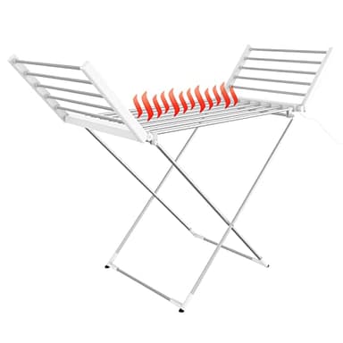 Todeco - Elektrischer Wäschetrockner, zusammenklappbar, für den Innenbereich – Maße zusammengeklappt: 113 x 53 x 7 cm – Material: Aluminiumlegierung – klassisch, weiß