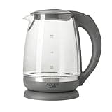 Adler AD 1286 Wasserkocher aus Glas und Kunstoff, 2L, 2000 W, LED Beleuchtung, Glaswasserkocher für Tee, Kalkfilter, Automatische Abschaltung, Tauchsieder aus Edelstahl, grau Transparent/Grau
