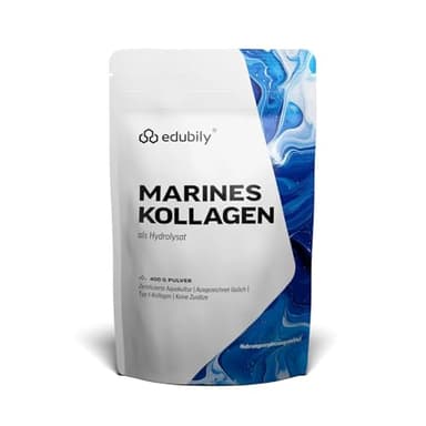 edubily nutrition® Marine Kollagen Pulver (Hydrolysat) - Geschmackneutral - Keinerlei Zusatzstoffe - Hervorragend löslich - Typ 1 Kollagen - Aus dem Fisch Tilapia - Zertifizierte Aquakultur (400 g)