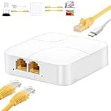 Ethernet Splitter 1 auf 2 1000 mbps High Speed nternet solitter LAN 2 Port Giaabit Netzwerk Switch mit USB Stromkabel, 2Gerate Gleichzeitig Vernetzen, RJ45 Anschliisse fur Cat5/5e/6/7/8 Kabel, WeiB