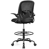 Primy Ergonomisches Bürostuhl, höhenverstellbarer Zeichenstuhl mit klappbaren Armlehnen und Verstellbarer Lendenstütze mit Fußstützenring, Familiendrehstuhl (Schwarz)