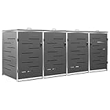 KOIECETA Mülltonnenbox für 4 Tonnen Abschließbar Rostfrei Müllbox Mülltonnenverkleidung Mülltonne Müllcontainer Gartenbox 276,5x77,5x115,5cm Edelstahl Anthrazit