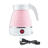 Ruikdly Faltbarer Wasserkocher 0.6l Faltbarer Reisewasserkocher Silikon Wasserkocher Camping Faltbar Wasserkessel mit 304 Edelstahlboden 5 Minuten Schnelles Kochen für Outdoor Camping (Blassrosa)