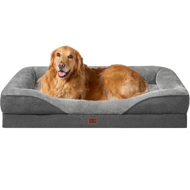 EHEYCIGA Orthopädisches Hundebett Grosse Hunde, 106.5x76x18.5cm, Memory Foam Waschbar und Wasserdicht Hundekorb mit 4 Rändern, Hundesofa Hundecouch rutschfest, Grau