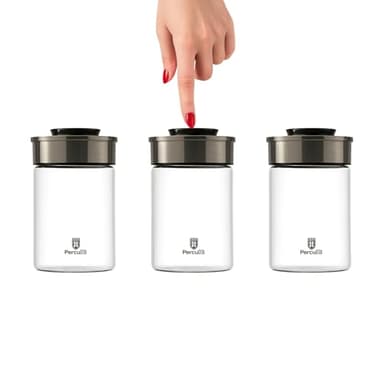 BURI Vorratsglas Vakuumglas 3er Set 1000ml | Vorratsdosen Glas mit Edelstahl Deckel & Vakuum Klick-Mechanismus | Luftdicht mottensicher stapelbar spülmaschinenfest auslaufsicher